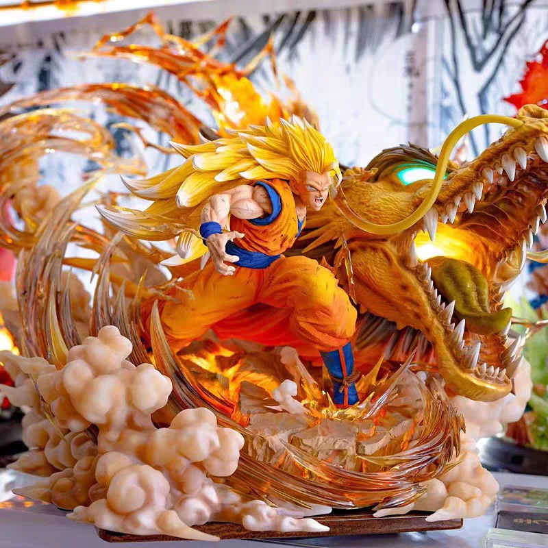 Figuras de Dragon Ball de 22cm, Goku, puño de dragón, Super Saiyan3, figura de Anime de PVC, colección de estatuas, modelo de decoración de habitación, juguetes, regalos - Imagen 2